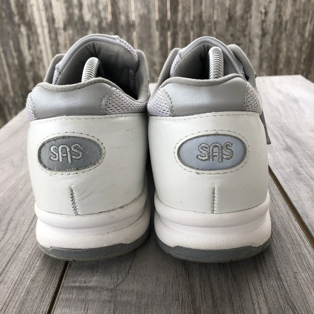 SAS Comfort Walking Shoes Women Size 9 B White Leather TMV EZ Strap Sneakers USA